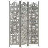 Sobna pregrada s 3 panela siva 120 x 165 cm masivno drvo manga