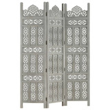 Sobna pregrada s 3 panela siva 120 x 165 cm masivno drvo manga