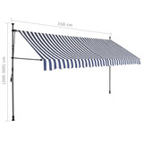 Tenda na ručno uvlačenje s LED svjetlima 350 cm plavo-bijela