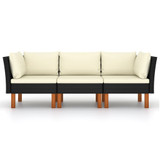 vidaXL Vrtni trosjed s jastucima crni od poliratana