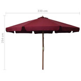 Vrtni suncobran s drvenom šipkom 330 cm bordo