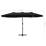 Vrtni suncobran s aluminijskom šipkom 460 x 270 cm crni Vrtni suncobran s aluminijskom šipkom 460 x 270 cm crni
