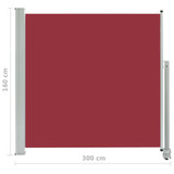 Uvlačiva bočna tenda za terasu 160 x 300 cm crvena