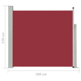 Uvlačiva bočna tenda za terasu 170 x 300 cm crvena