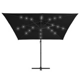 Konzolni suncobran s čeličnom šipkom LED 250 x 250 cm crni Konzolni suncobran s čeličnom šipkom LED 250 x 250 cm crni