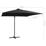 Konzolni suncobran s čeličnom šipkom LED 250 x 250 cm crni Konzolni suncobran s čeličnom šipkom LED 250 x 250 cm crni