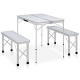 Sklopivi stol za kampiranje s 2 klupe aluminijski bijeli Sklopivi stol za kampiranje s 2 klupe aluminijski bijeli