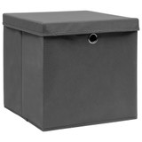 Kutije za pohranu s poklopcima 10 kom sive 32x32x32 cm tkanina Kutije za pohranu s poklopcima 10 kom sive 32x32x32 cm tkanina