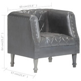 Zaobljena fotelja od prave kozje kože siva