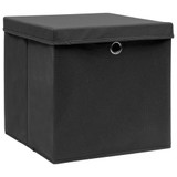 Kutije za pohranu s poklopcima 10 kom crne 32x32x32 cm tkanina Kutije za pohranu s poklopcima 10 kom crne 32x32x32 cm tkanina