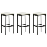 Barski stolci s jastucima 3 kom crni od poliratana