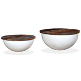 Set stolića za kavu 2 kom od masivnog obnovljenog drva bijeli