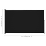 Uvlačiva bočna tenda za terasu 180 x 300 cm crna