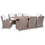 3057801 9 Piece Outdoor Dining Set with Cushions Poly Rattan Brown (4x44148+310143)