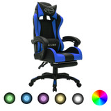 Igraća stolica s RGB LED svjetlima plavo-crna od umjetne kože Igraća stolica s RGB LED svjetlima plavo-crna od umjetne kože