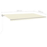 Tenda na ručno uvlačenje s LED svjetlima 600 x 350 cm krem