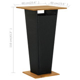 Barski stol crni 60x60x110 cm poliratan i masivno drvo bagrema