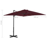 Konzolni suncobran s aluminijskom šipkom bordo 250 x 250 cm Konzolni suncobran s aluminijskom šipkom bordo 250 x 250 cm