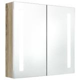 LED kupaonski ormarić s ogledalom bijeli/hrast 62 x 14 x 60 cm