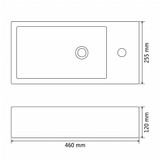 Umivaonik s otvorom pravokutni keramički crni 46x25,5x12 cm Umivaonik s otvorom pravokutni keramički crni 46x25,5x12 cm
