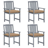 Vrtne stolice s jastucima 4 kom sive od masivnog drva bagrema