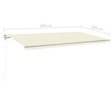 Tenda na ručno uvlačenje s LED svjetlima 6 x 3 m krem