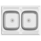 Kuhinjski sudoper s dvije kadice srebrni 800x600x155 mm čelik Kuhinjski sudoper s dvije kadice srebrni 800x600x155 mm čelik