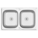 Kuhinjski sudoper s dvije kadice srebrni 800x500x155 mm čelični