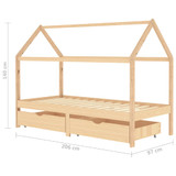Okvir za dječji krevet s ladicama 90 x 200 cm od borovine