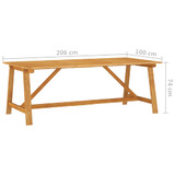 Vrtni blagovaonski stol 206x100x74 cm od masivnog drva bagrema