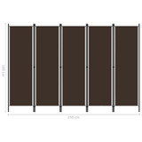 Sobna pregrada s 5 panela smeđa 250 x 180 cm Sobna pregrada s 5 panela smeđa 250 x 180 cm