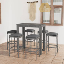 7-dijelni vrtni barski set od poliratana s jastucima sivi 3064785