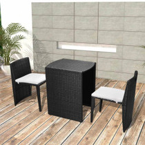 3-Dijelni bistro set od poliratana s jastucima crni 42882
