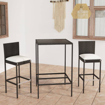 3-dijelni vrtni barski set od poliratana s jastucima crni 3064828