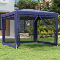 Šator za zabave s 4 mrežasta bočna zida plavi 3 x 3 m HDPE 319227