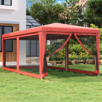 Šator za zabave sa 6 mrežastih bočnih zidova crveni 3x6 m HDPE 319240