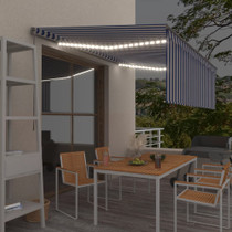 Tenda na ručno uvlačenje s roletom LED 4,5 x 3 m plavo-bijela 3069441