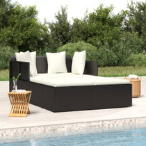 Ležaj za sunčanje s jastucima crni 182 x 118 x 63 cm poliratan 362267