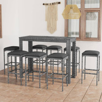 9-dijelni vrtni barski set od poliratana s jastucima sivi 3064791