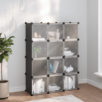 Kockasti organizator za pohranu s 12 kocki i vratima crni PP 340556
