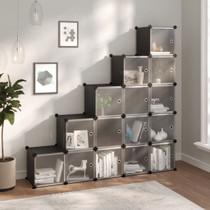 Kockasti organizator za pohranu s 15 kocki i vratima crni PP 340554