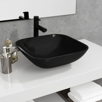 Umivaonik stakleni 42x42x14 cm crni 345248
