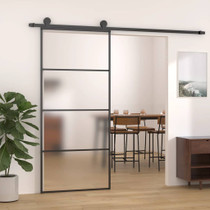 Klizna vrata od mutnog stakla ESG i aluminija 90 x 205 cm crna 151659 Klizna vrata od mutnog stakla ESG i aluminija 90 x 205 cm crna 151659