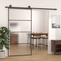 Klizna vrata od mutnog stakla ESG i aluminija 102,5x205 cm crna 151663 Klizna vrata od mutnog stakla ESG i aluminija 102,5x205 cm crna 151663