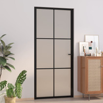 Unutarnja vrata 93 x 201,5 cm crna od mat stakla i aluminija 350558