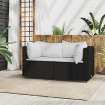 Kutna vrtna sofa od poliratana s jastucima crna 319729