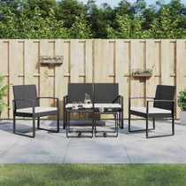 5-dijelni vrtni blagovaonski set s jastucima crni od PP ratana 360215