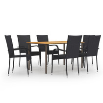 7-dijelni vrtni blagovaonski set od poliratana crni 3072495