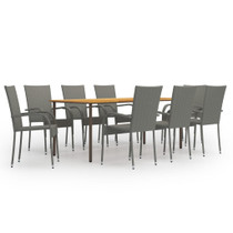 9-dijelni vrtni blagovaonski set od poliratana sivi 3072506