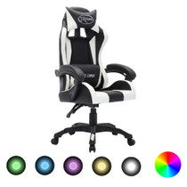 Igraća stolica s RGB LED svjetlima bijelo-crna od umjetne kože 288001 Igraća stolica s RGB LED svjetlima bijelo-crna od umjetne kože 288001